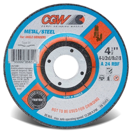 CGW Abrasives Depressed Center Wheel 4-1/2 X 1/8 X 5/8- 11 INT T27 24 Grit Aluminum Oxide